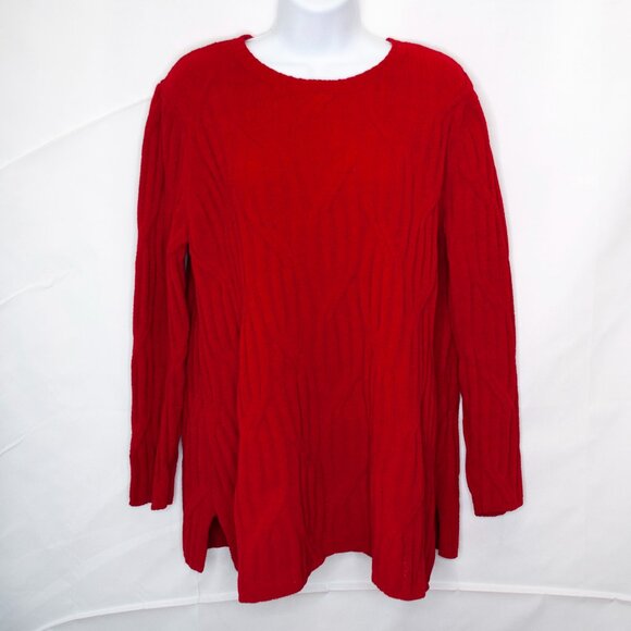 J Jill Chenille Sweater Womens Medium M Red Stretch Top Tunic Textured MM06X - Picture 1 of 5